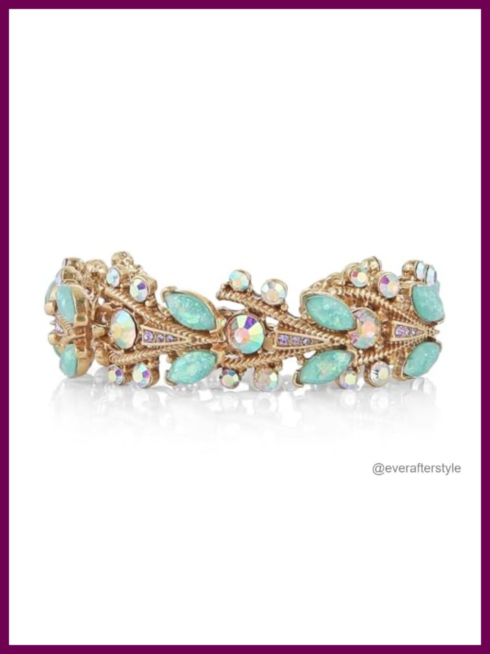 HZMAN Antique Style Chunky Cuff Bracelet with Opal and Colorful Crystals,